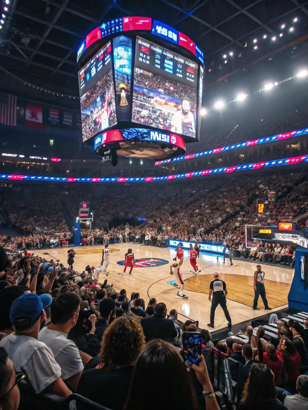 A basketball game in progress, with players from UNION SPORTIVE CHAUSSENACOISE competing against another team, highlighting the competitive sports programs.