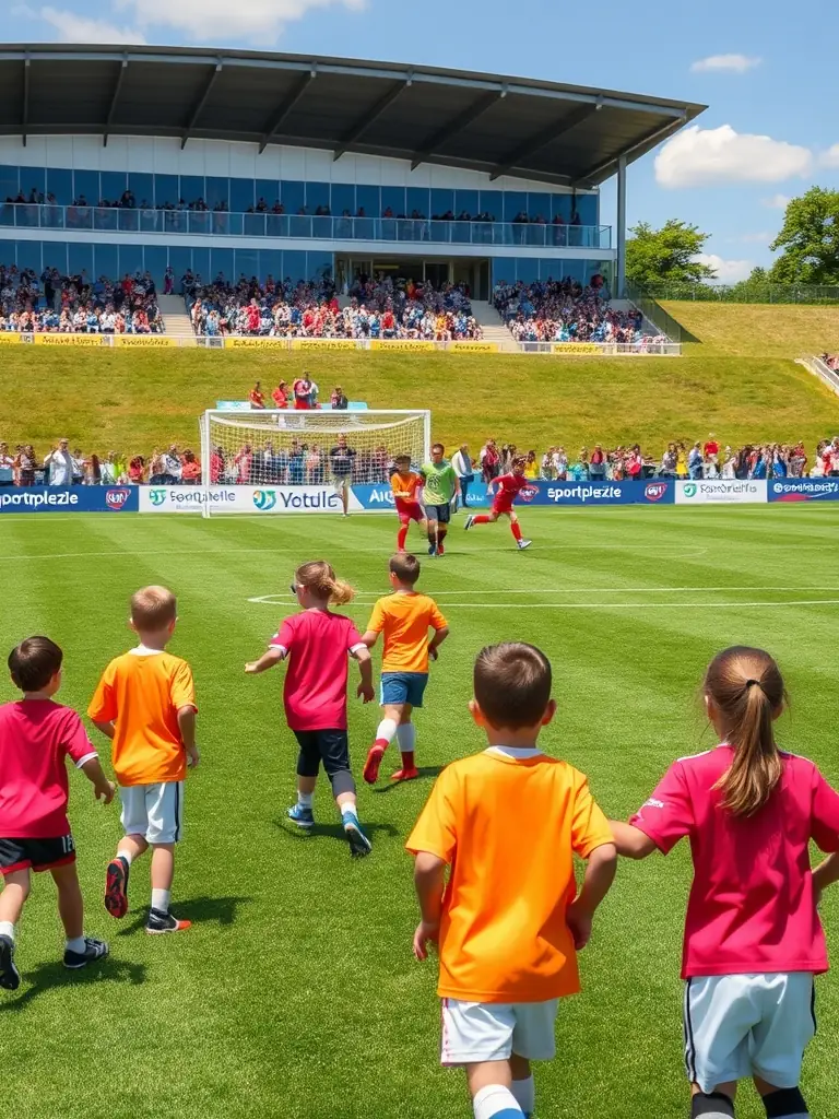 A group of children laughing and playing soccer during a UNION SPORTIVE CHAUSSENACOISE youth program, emphasizing the fun and active lifestyle promoted by the association.
